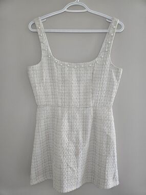 Miami For Francescas White & Gold Tweed Pearl-Trim Mini Dress (NEW) Fully Lined
